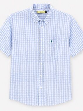 Men’s XL Blue White Plaid Fishing Short Vented Short Sleeve Coastal Cotton